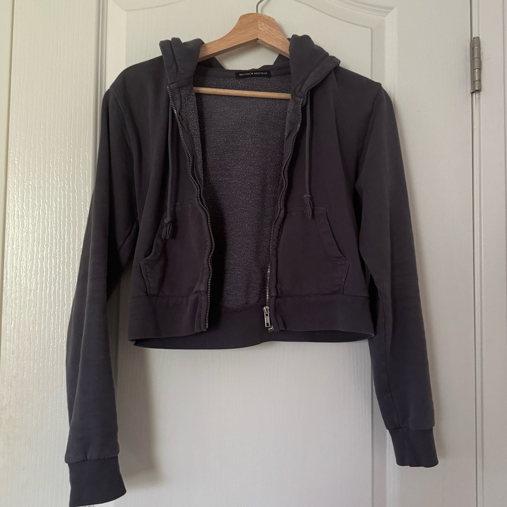 brandy melville navy blue crystal cropped zip up
